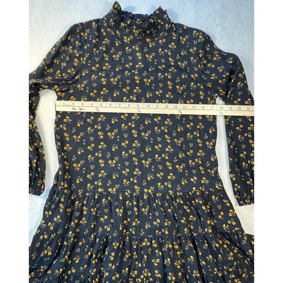 Zara Black Orange Gold Floral Ruffle Mini Dress Long Sleeve Print Cottagecore S - Picture 6 of 7